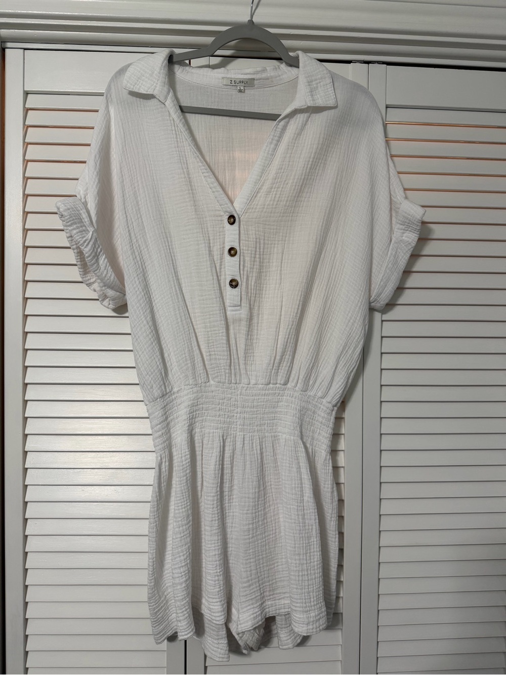 Z Supply White Gauze Romper with Label Detail